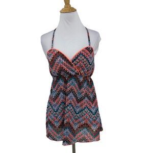 Self Esteem Chevron Knit Halter Top Womens L Large Empire Waist Surplice Flowy